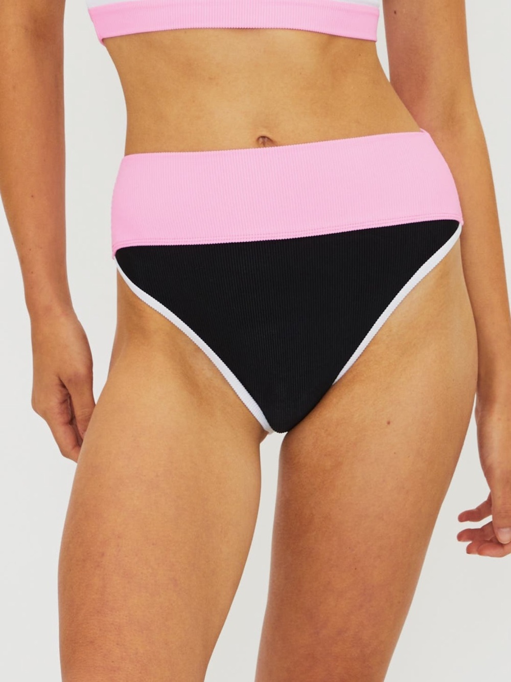 Beach Riot Pink & Black Ribbed High-Waist Bikini Bottom